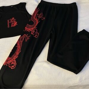SHEIN Black and Red Dragon Graphic Set NWOT